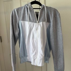 Gray, white & blue zip up hoodie